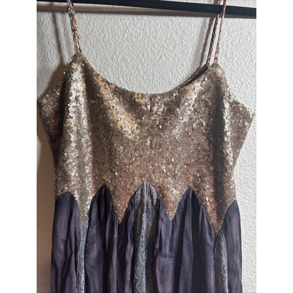Gimmicks BKE Silk Sequin Tank Lace Fringe Kimono Small Festival Whimsigoth BOHO - Picture 9 of 16